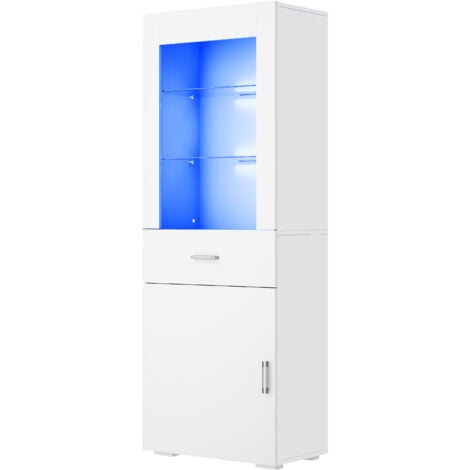 ELEGANT 165cm Display Cabinet Cupboard with Adjustable Glass Shelf RGB LED Light Large Storage Space White High Gloss Fronts