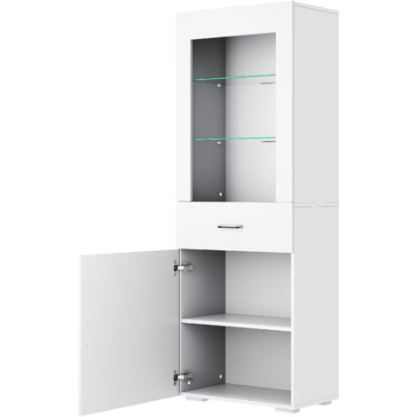 ELEGANT 165cm Display Cabinet Cupboard with Adjustable Glass Shelf RGB LED Light Large Storage Space White High Gloss Fronts