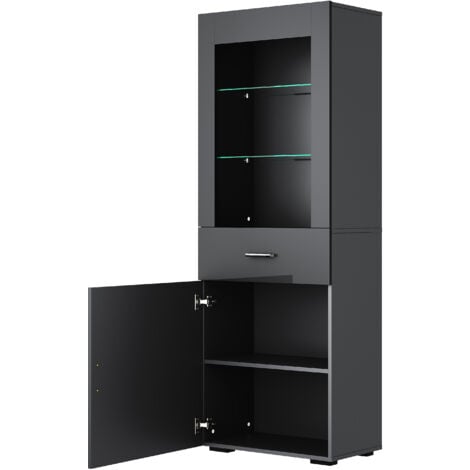 ELEGANT 165cm Display Cabinet Cupboard with Adjustable Glass Shelf RGB LED Light Large Storage Space White High Gloss Fronts