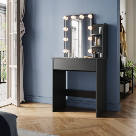 ELEGANT Dressing Table with LED Lights, Vanity Makeup Table Adjustable Brightness, 70x40x140cm Black