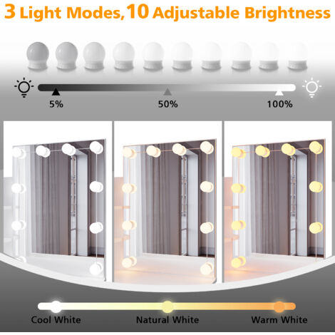 ELEGANT Dressing Table with LED Lights, Vanity Makeup Table Adjustable Brightness, 70x40x140cm White