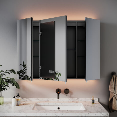 ELEGANT Bathroom Mirror Cabinet 900x650mm with LED Light Demister Shaver Socket Dimmable, 3-doors Design Bathroom LED Mirror