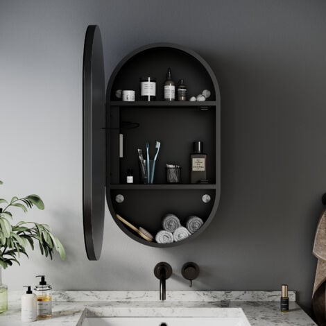 ELEGANT Oval Bathroom LED Mirror 400x700mm with LED Light Demister Shaver Socket Dimmable Mirror Cabinet