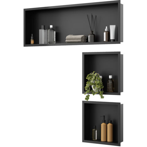 ELEGANT Shower Niche 304 Stainless Steel Wall Insert, Black Shower Caddies Modern Design, Shower Niche Three-piece Set(ENF30+ENF30+ENF90)