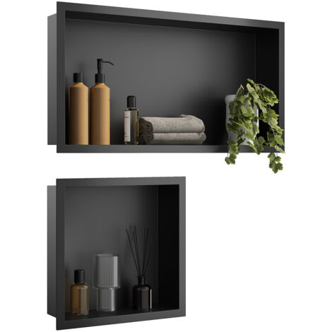 ELEGANT Shower Niche 304 Stainless Steel Wall Insert, Black Shower Caddies Modern Design, Shower Niche Two-piece Set(ENF30+ENF60)