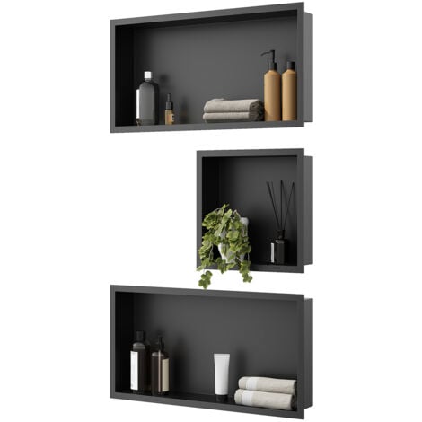 ELEGANT Shower Niche 304 Stainless Steel Wall Insert, Black Shower Caddies Modern Design, Shower Niche Three-piece Set(ENF60+ENF60+ENF30)