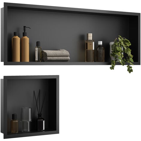 ELEGANT Shower Niche 304 Stainless Steel Wall Insert, Black Shower Caddies Modern Design, Shower Niche Two-piece Set(ENF30+ENF90)