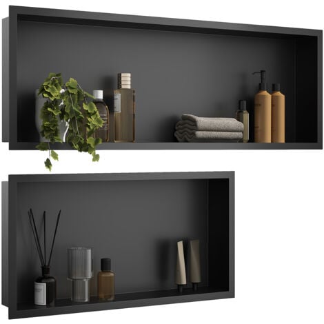 ELEGANT Shower Niche 304 Stainless Steel Wall Insert, Black Shower Caddies Modern Design, Shower Niche Two-piece Set(ENF60+ENF90)