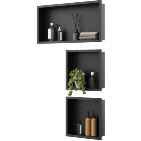 ELEGANT Shower Niche 304 Stainless Steel Wall Insert, Black Shower Caddies Modern Design, Shower Niche Three-piece Set(ENF30+ENF30+ENF60)