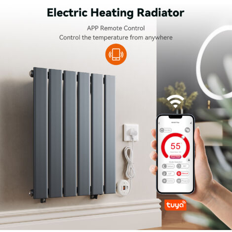 ELEGANT Smart WiFi Thermostatic Electric Radiator Flat Panel Anthracite Wall Mounted Heater No Plumbing 400W 630x452mm