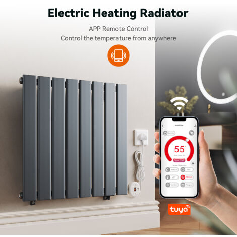 ELEGANT Smart WiFi Thermostatic Electric Radiator Flat Panel Anthracite Wall Mounted Heater No Plumbing 600W 630x604mm (1/5)