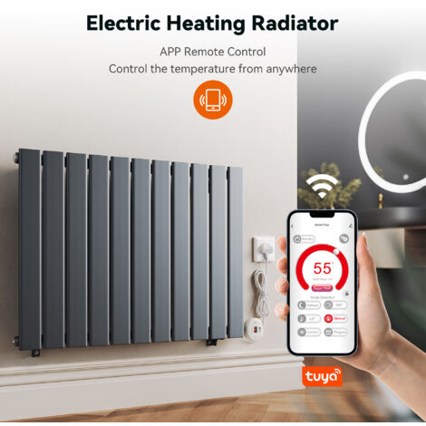 ELEGANT Smart WiFi Thermostatic Electric Radiator Flat Panel Anthracite Wall Mounted Heater No Plumbing 800W 630x832mm