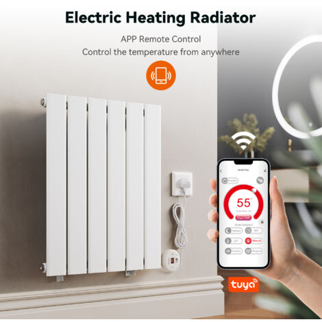 ELEGANT Smart WiFi Thermostatic Electric Radiator Flat Panel White Wall Mounted Heater No Plumbing 400W 630x452mm