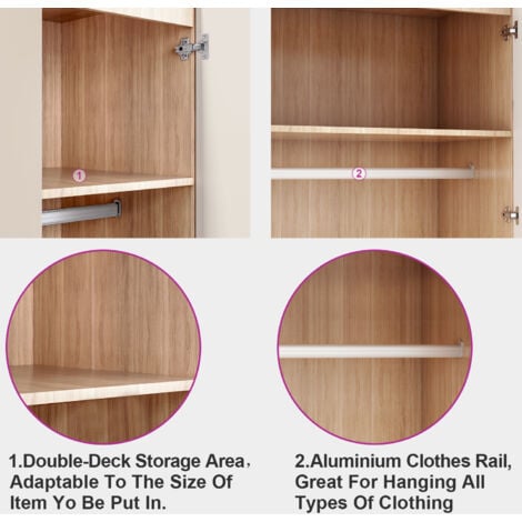 ELEGANT Wardrobes, 3 Piece Modern  Bedroom Furniture Set with Mirror Furniture Sets, 2 Door Soft Hinge Mirrored Wardrobe, 4 Drawer Chest of Drawers, Bedside Table, Cream/Oak