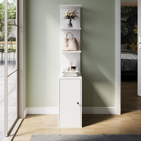 ELEGANT Shelves, Standing Display Storage Cabinet with 1 Large Sliding Door and 1 Movable Layer, Modern Design Applicable to Multiple Scenarios, White, 300×580×1600mm