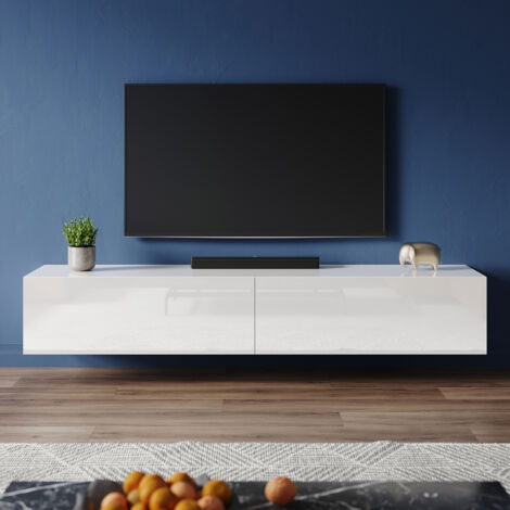 ELEGANT Modern TV Stand with Drawer, Wall-Mounted/Floor Standing, Separate Storage Compartment Suitable for Living Room and Bedroom, White, 1800x400x300mm (1/5)