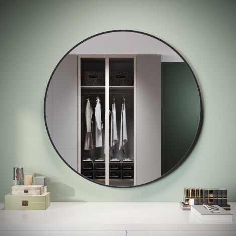 ELEGANT Freestanding Mirrors Black Framed with Clear Definition, Wall-Mounted Round Mirror, Suitable for Various Home Styles, 900 x 900 x 35mm (1/5)