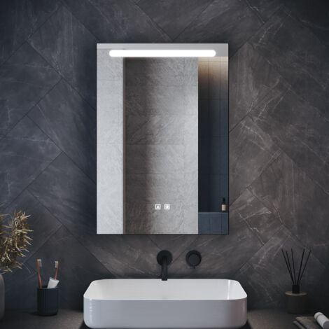 ELEGANT Bathroom LED Mirror Cabinet with Makeup Storage Shelf and Double-Touch Switch, Dimmable LED Illumiated + Anti-Fog + Shaver Socket, Hemp black, 485x700x130mm
