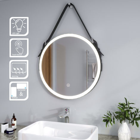 ELEGANT Modern LED Illuminated Bathroom Mirror with Light 600x600mm Belt Decorative Round, Dustproof & Anti-fog,Cool White Light, Sensor Touch control