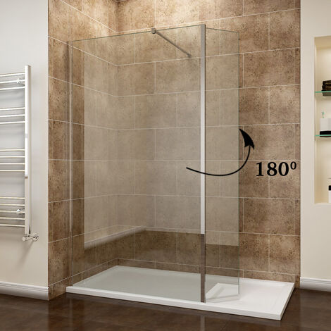 ELEGANT Walk in Shower Enclosure Wetroom Shower Glass Panel with 300mm Flipper Panel 1000mm