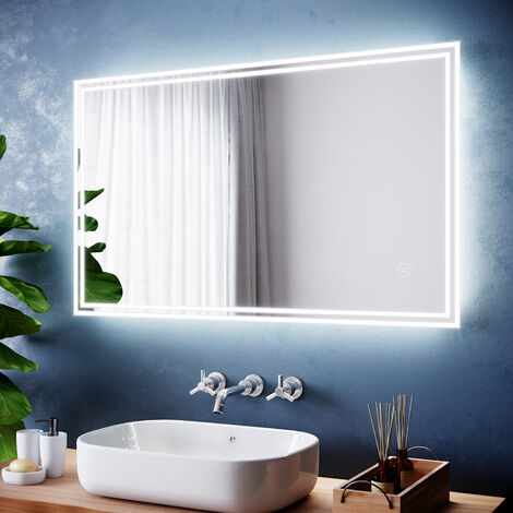 ELEGANT Aluminium Framed LED Illuminated Bathroom Mirror Horizontal Vertical Bathroom Mirror 1000x600mm with Demister Pad