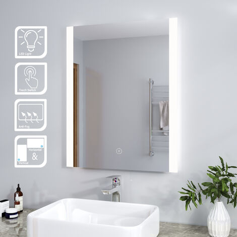 ELEGANT LED Illuminated Bathroom Mirror Vertical Horizontal Mirror 800x600mm Bathroom Mirror with Demister Pad
