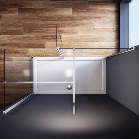ELEGANT Walk in Shower Enclosure 8mm Easy Clean Glass 800mm Wetroom Shower Glass Panel with 800mm Side Panel and 300mm Flipper Panel