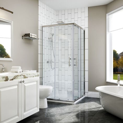 ELEGANT 800 x 800 mm Shower Enclosure Corner Entry Shower Cubicle Square Sliding Doors