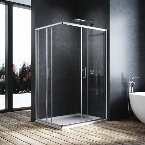 ELEGANT 900x800mm Corner Entry Shower Enclosure Walk in Shower Wet Room ...