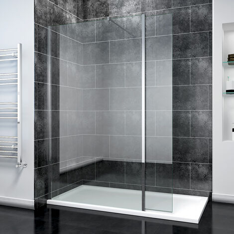 ELEGANT 760mm Easy Clean Walk In Wetroom Shower Enclosure Panel 8mm Glass Screen with 300mm Flipper Panel