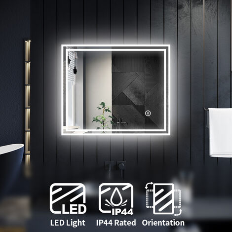 ELEGANT Bathroom Mirror Aluminium Framed Horizontal Vertical 600x500mm Modern Mirror LED Bathroom Mirror with Touch Sensor (1/5)