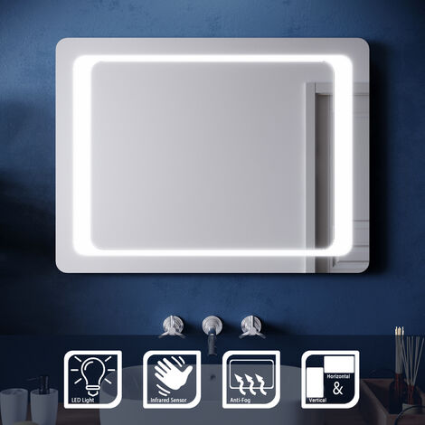 ELEGANT Rectangular LED Illuminated Bathroom Mirror with Light 800 x 600mm Sensor + Demister
