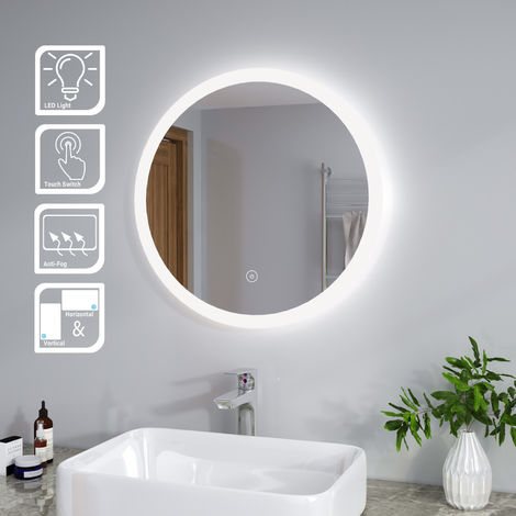 ELEGANT 600 x 600 mm Modern Round Illuminated LED Bathroom Mirror Touch Sensor + Demister