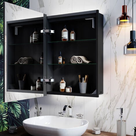 ELEGANT Illuminated Bathroom Mirror Cabinet with Lights and Shaver Socket Wall Mounted LED Bathroom Mirror with Shelf 500mm