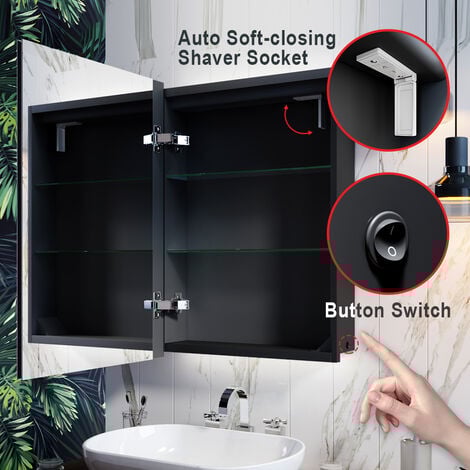 ELEGANT Illuminated Bathroom Mirror Cabinet with Lights and Shaver Socket Wall Mounted LED Bathroom Mirror with Shelf 500mm