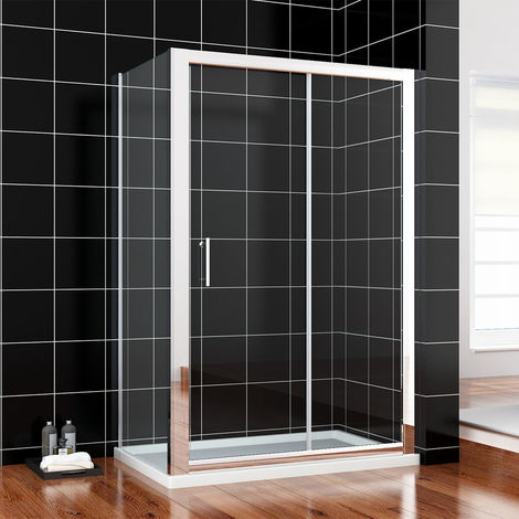 ELEGANT Sliding Shower Enclosure 6mm Safety Glass Reversible Bathroom Cubicle Screen Door with Side Panel 1100 x 700 mm
