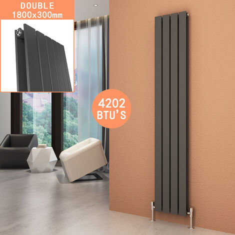 ELEGANT 1800 x 300 mm Vertical Steel Radiator Anthracite Double Flat Panel Tall Upright Central Heating Radiator