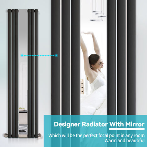 ELEGANT Central Heating Vertical Mirror Radiator Designer Oval Column 1800 x 500 mm Panel Central Heating Radiators Anthracite