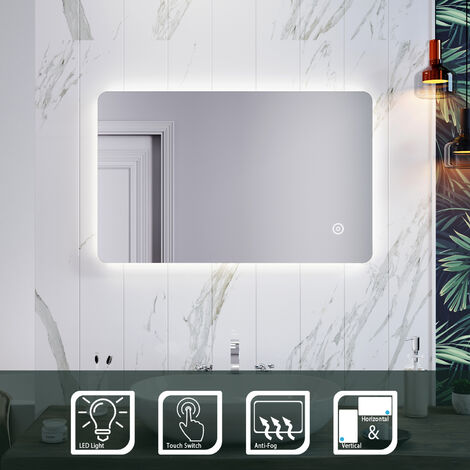 ELEGANT Backlit LED Illuminated Bathroom Mirror 800 x 500mm with Light Sensor + Demister