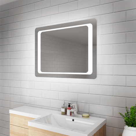 ELEGANT Rectangular Front-Illuminated LED Bathroom Mirror 800x600mm with Light Sensor + Demister