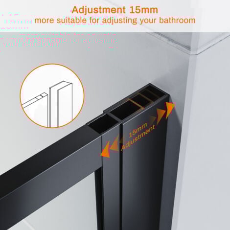 ELEGANT Walk in Shower Door Wet Room Reversible Shower Screen Panel 8mm Safety Glass Matte Black Walkin Shower Door 900mm