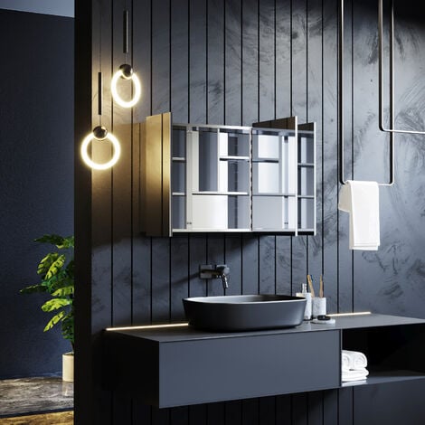 ELEGANT Bathroom Cabinet Triple Mirror Wall Mounted Stainless Steel Modern Storage Cupboard Adjustable Shelves 600 x 900 mm