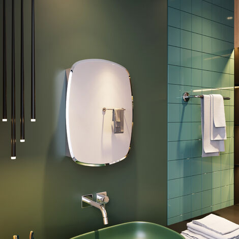 ELEGANT Oval Shape Single Door Stainless Steel Mirror Cabinet 600 x 450 mm Bathroom Wall Mounted Home Furniture Decorative Stylish Crafted Oblique Glass