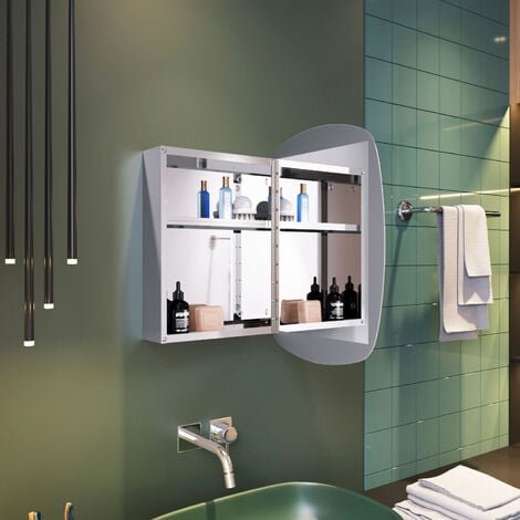 ELEGANT Oval Shape Single Door Stainless Steel Mirror Cabinet 600 x 450 mm Bathroom Wall Mounted Home Furniture Decorative Stylish Crafted Oblique Glass