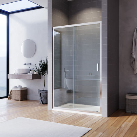 ELEGANT Sliding Shower Enclosure 6mm Toughened Glass Bathroom Smooth Screen Panel Reversible Shower Cubicle 1100mm