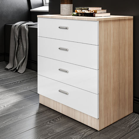 High Gloss Bedside Table Cabinet, White Gloss Side Table With Storage