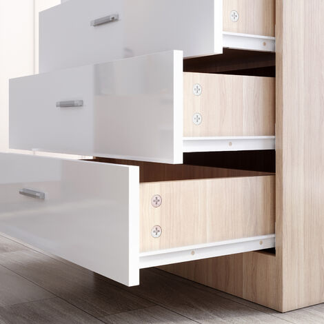 ELEGANT Designs Chest of Drawer High Gloss Bedroom Furniture 4 Drawers with Metal Handles Bedside Cabinet Storage NightStand White/Oak