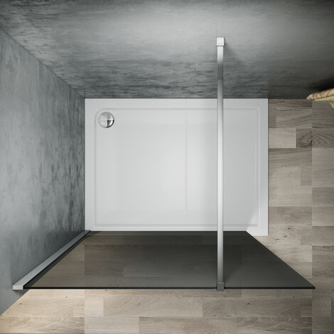 ELEGANT 1000mm Walkin Shower Enclosure Bathroom 8mm Grey Safety Easy Clean Glass for Bath Wetroom Walk in Shower Cubicle Screen Panels + Chrome Stainless Steel Support Bars