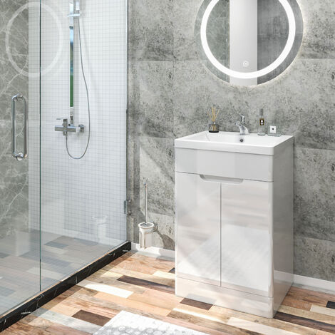 ELEGANT 490mm Quality Vanity Sink Unit with Vitreous Resin Basin, High Gloss White Vanity unit supplied, Bathroom Storage Furniture