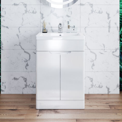 ELEGANT Vanity Sink Unit with Vitreous Resin Basin, High Gloss White Vanity unit supplied, Bathroom Storage Furniture 490mm